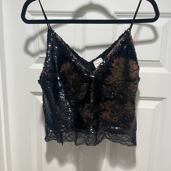 Free People Intimately Swinging ROSE GOLD Sequin Top XS embellished shine CAMI - Picture 3 of 7